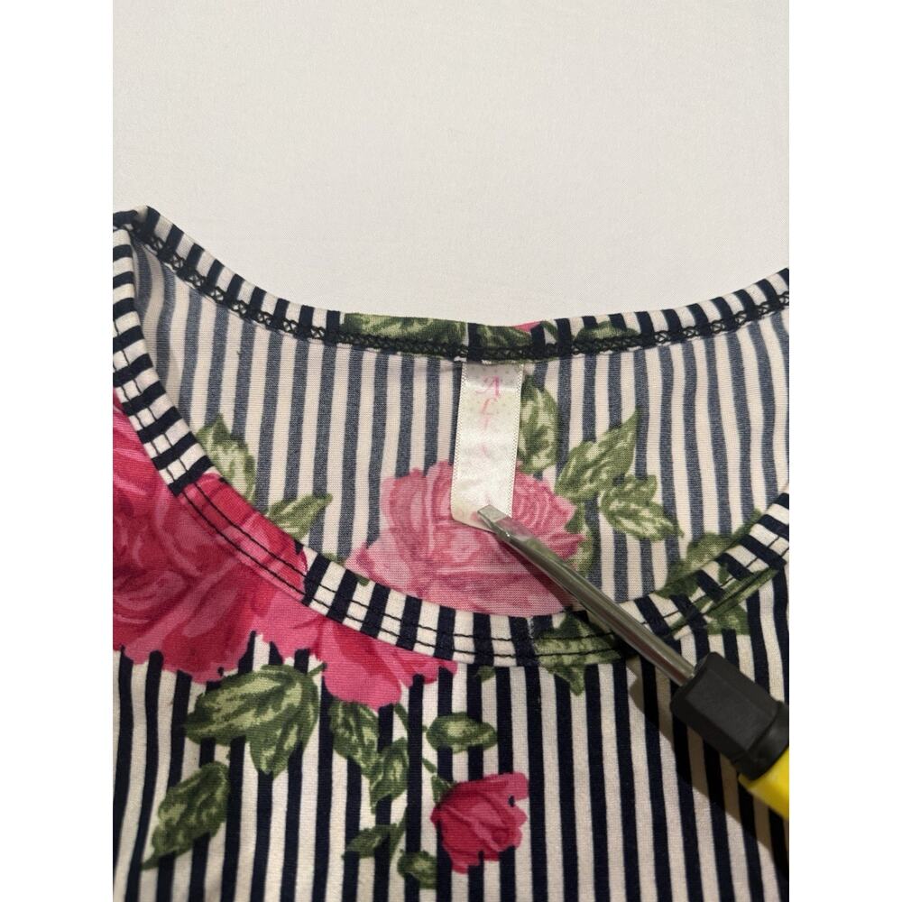 Women’s Floral Stripe Tunic Top Pink Rose Navy White Sleeveless Size M - Picture 2 of 4